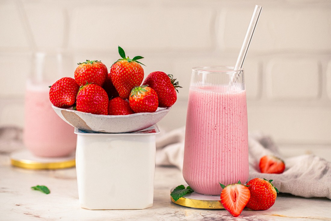 Erdbeer-Proteinshake Nahaufnahme